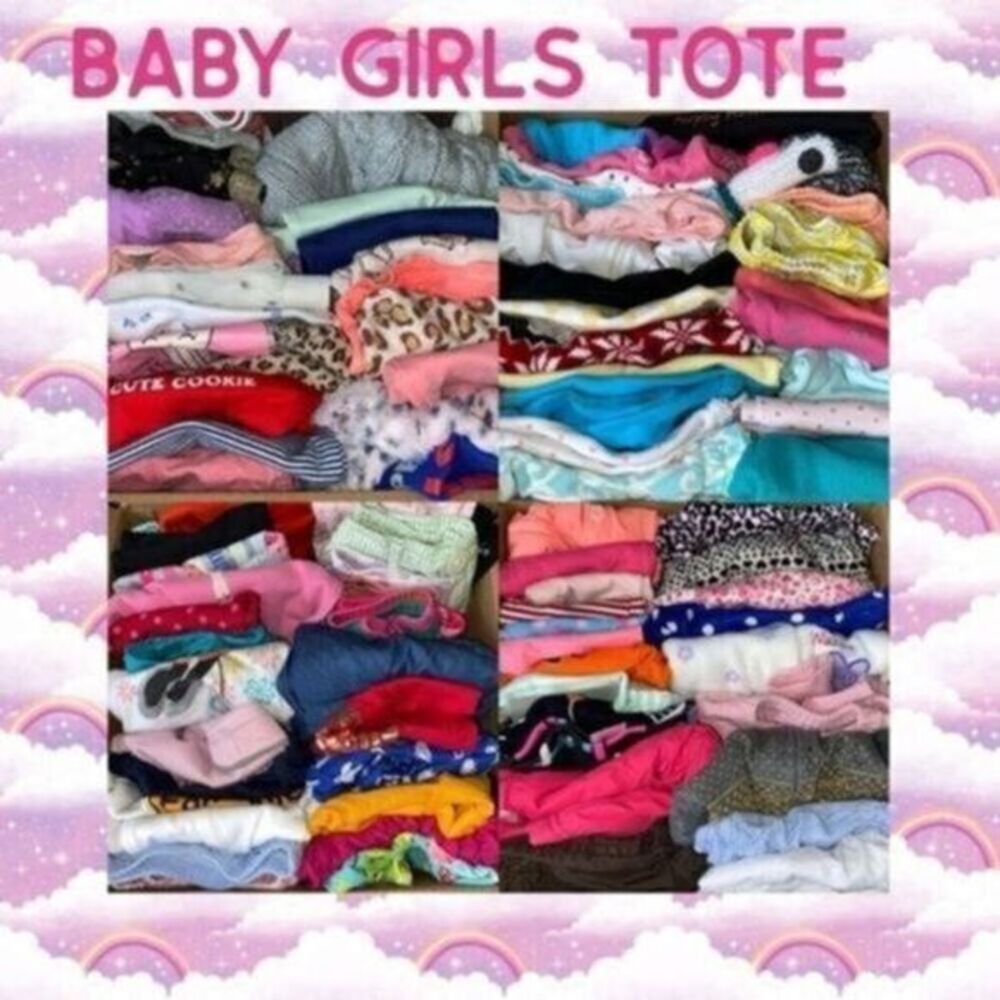 Tote of baby girls clothing bundle
Of baby girls clothing